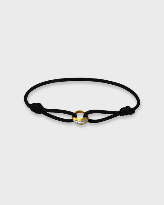 SUNVES LUSSO BRACELET in black — adjustable cord bracelet with two interlocking rings