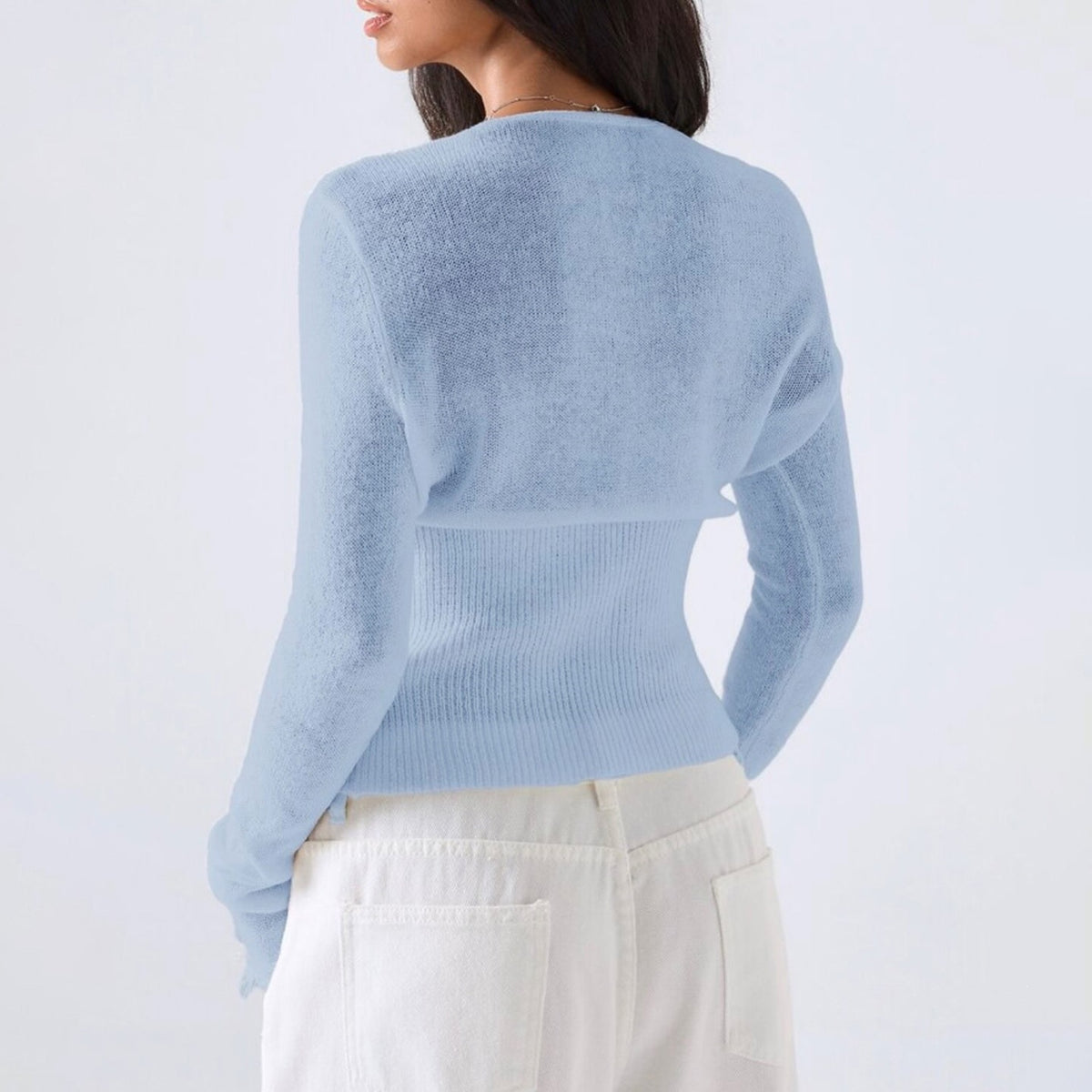 Sunves Aurelie Lace Trim Top in light blue, back