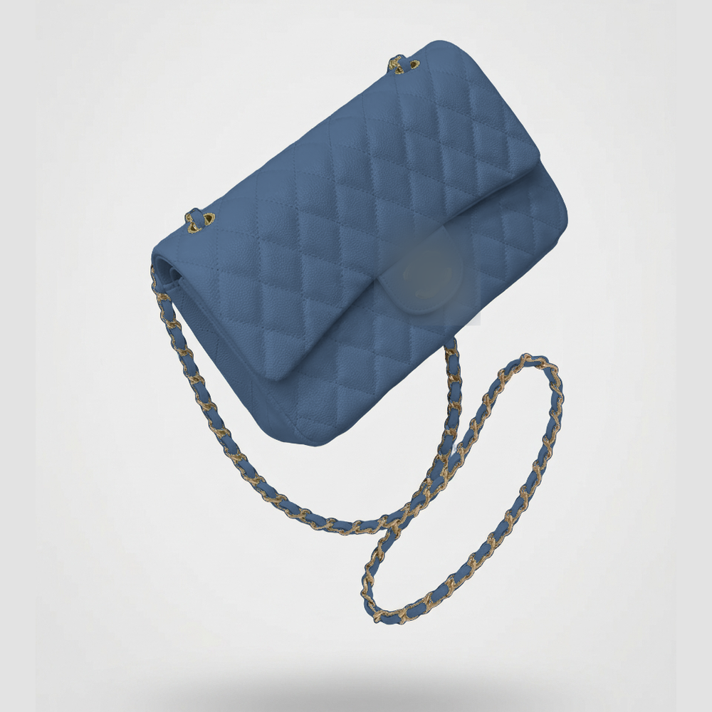 Sunves CC Pebble Medium Bag (25cm) in Blue, quilted shoulder bag with a chain strap