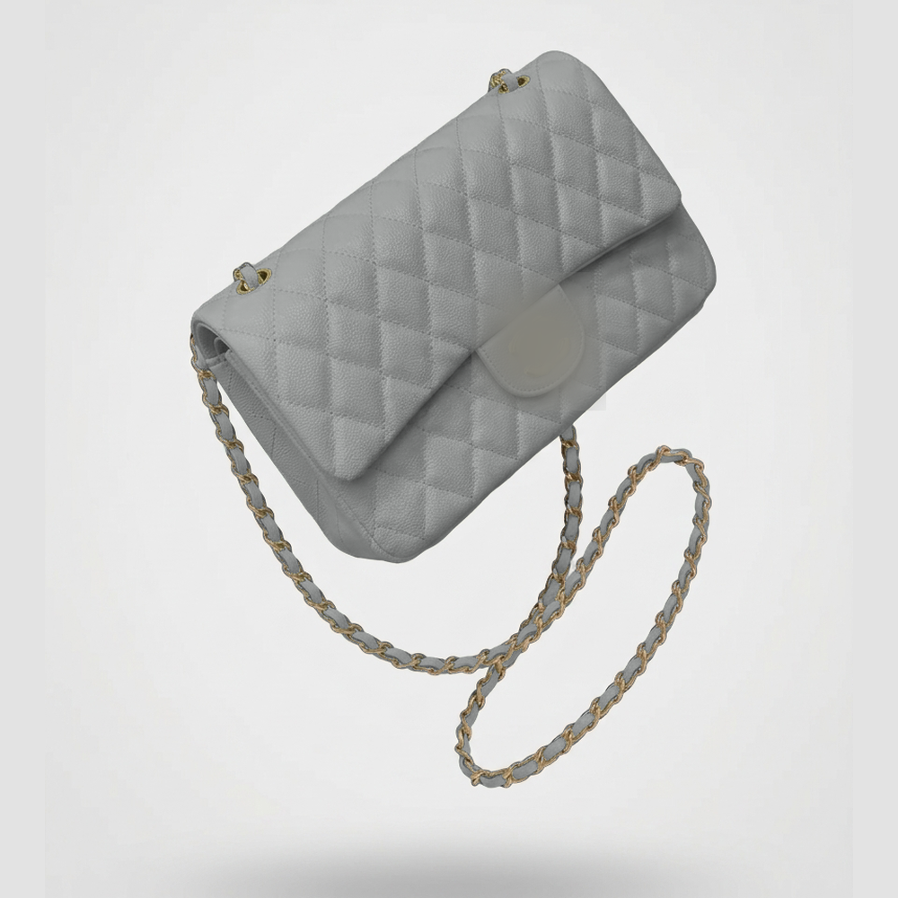 Sunves CC Pebble Medium Bag (25cm) in Gray, quilted shoulder bag with a chain strap