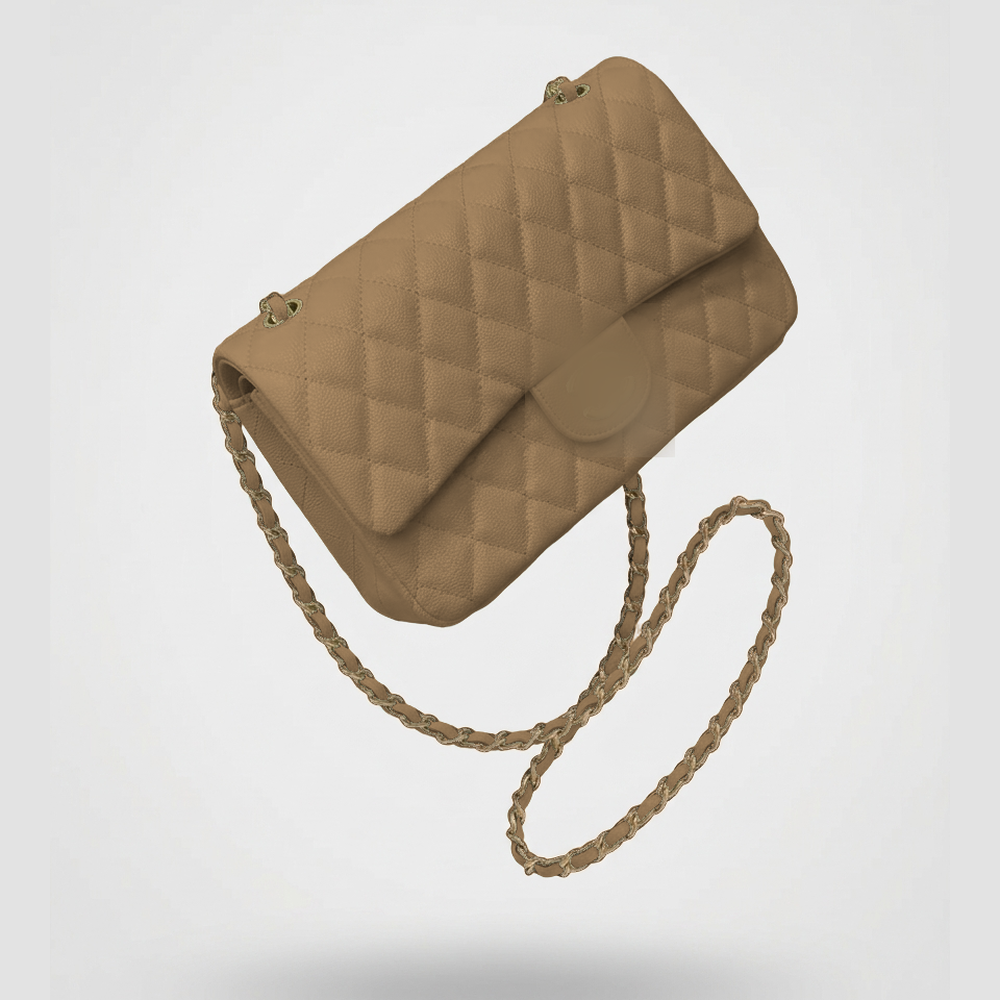 Sunves CC Pebble Medium Bag (25cm) in Khaki, quilted shoulder bag with a chain strap