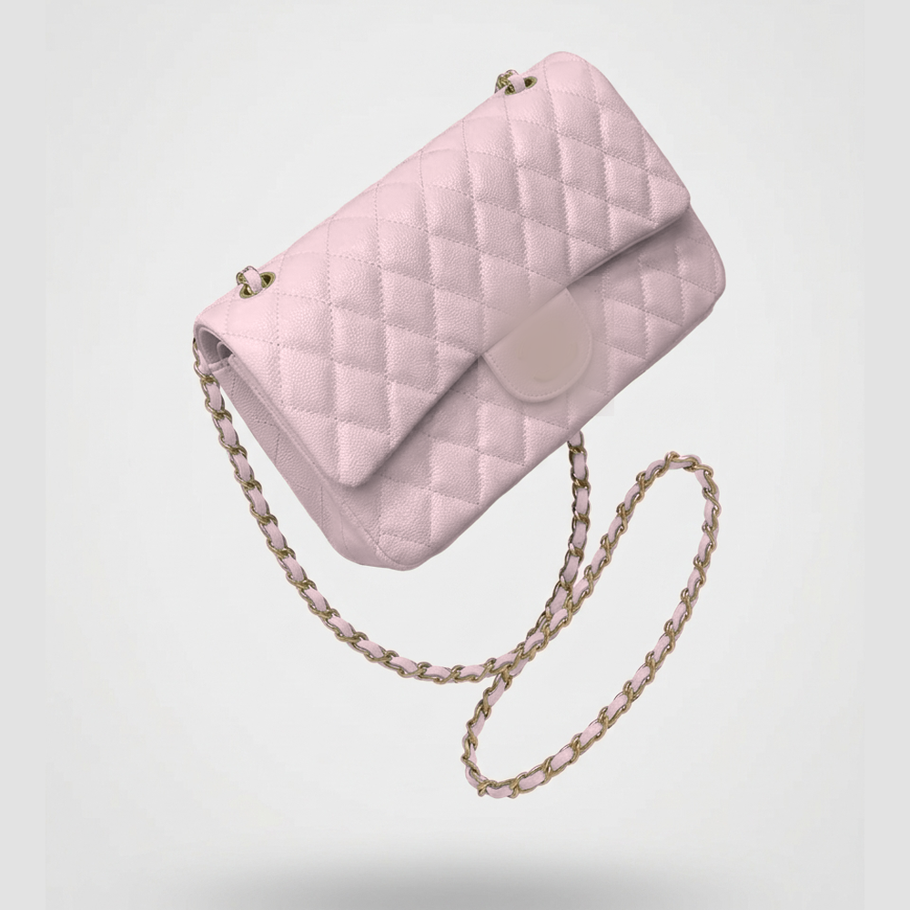 Sunves CC Pebble Medium Bag (25cm) in Pink, quilted shoulder bag with a chain strap