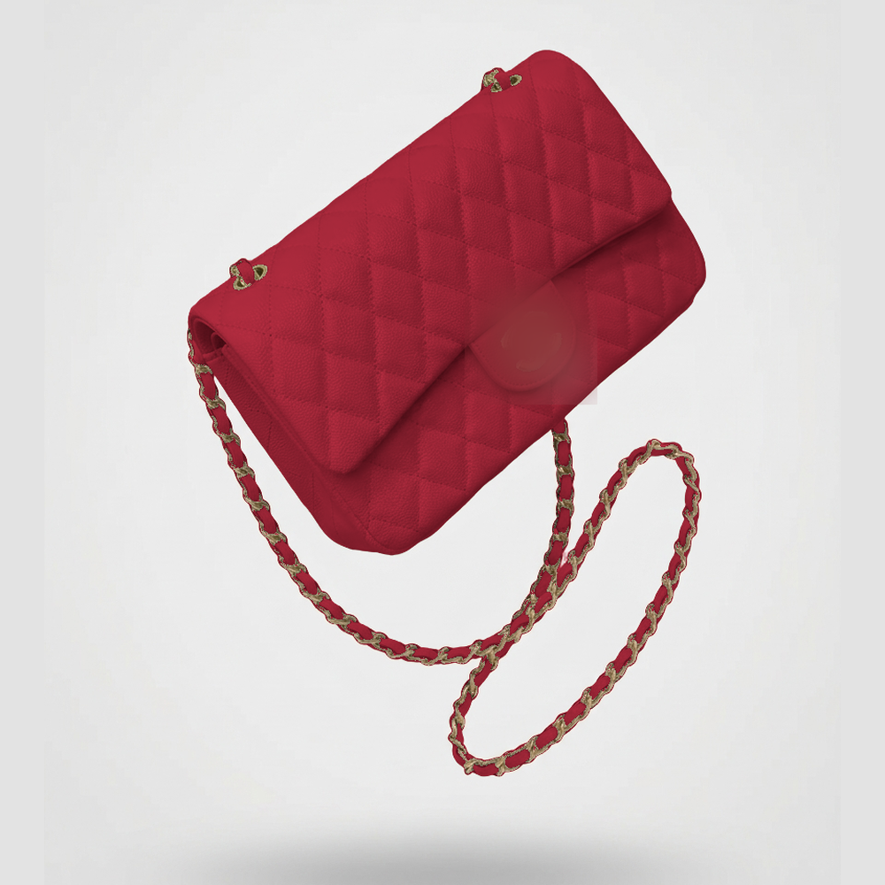Sunves CC Pebble Medium Bag (25cm) in Red, quilted shoulder bag with a chain strap