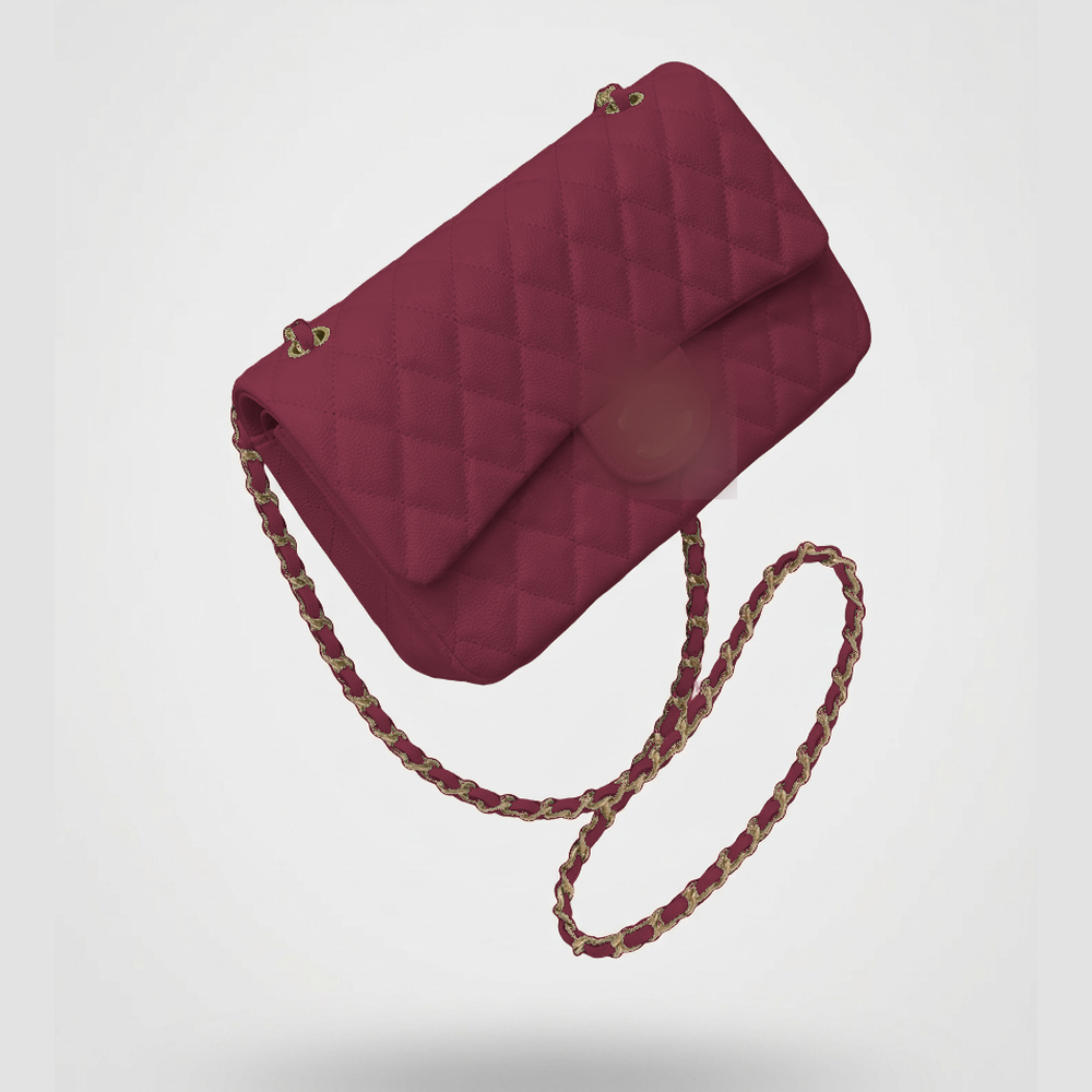 Sunves CC Pebble Medium Bag (25cm) in Red wine, quilted shoulder bag with a chain strap