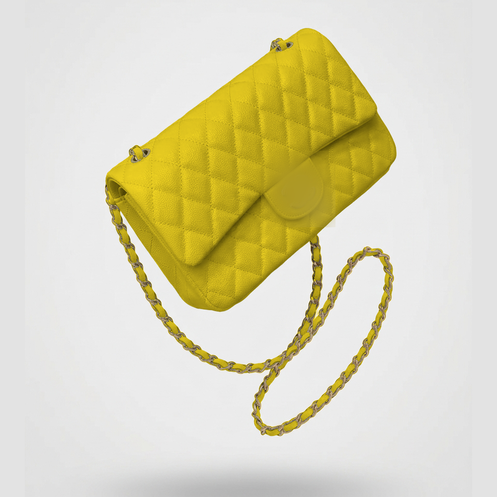 Sunves CC Pebble Medium Bag (25cm) in Yellow, quilted shoulder bag with a chain strap
