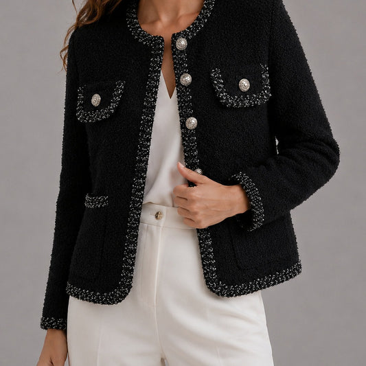 Sunves Braided Knit Jacket in black, worn