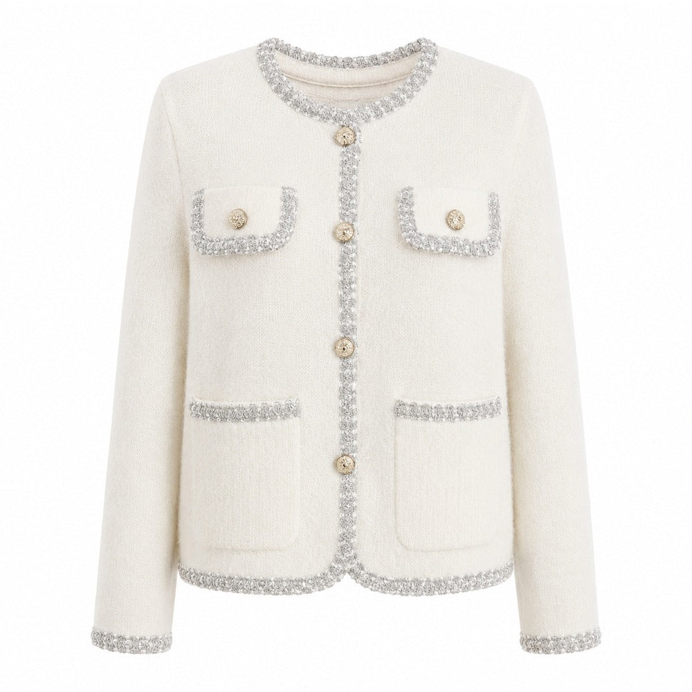 Sunves Braided Knit Jacket in cream, front