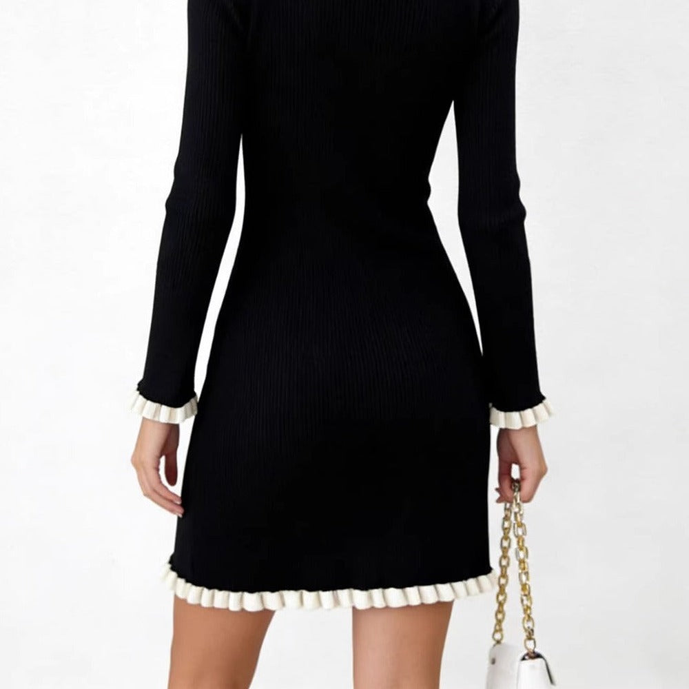 Sunves Ruffle Knit Dress in black, back