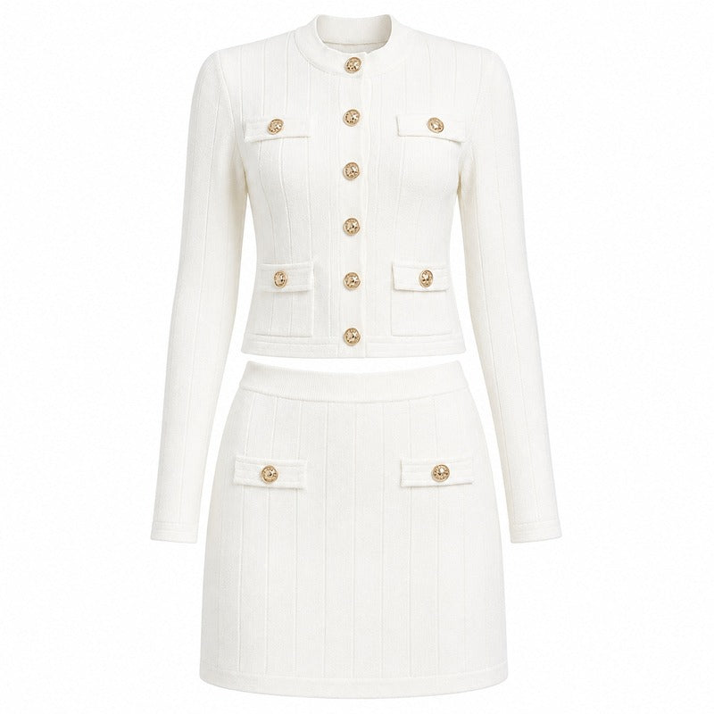 Sunves Elise Knit Skirt Set in white, flat