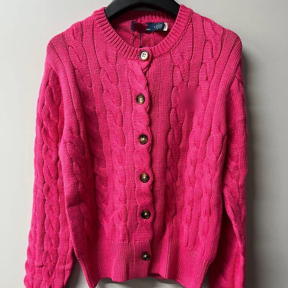 Sunves Cable Knit Cardigan in fuchsia