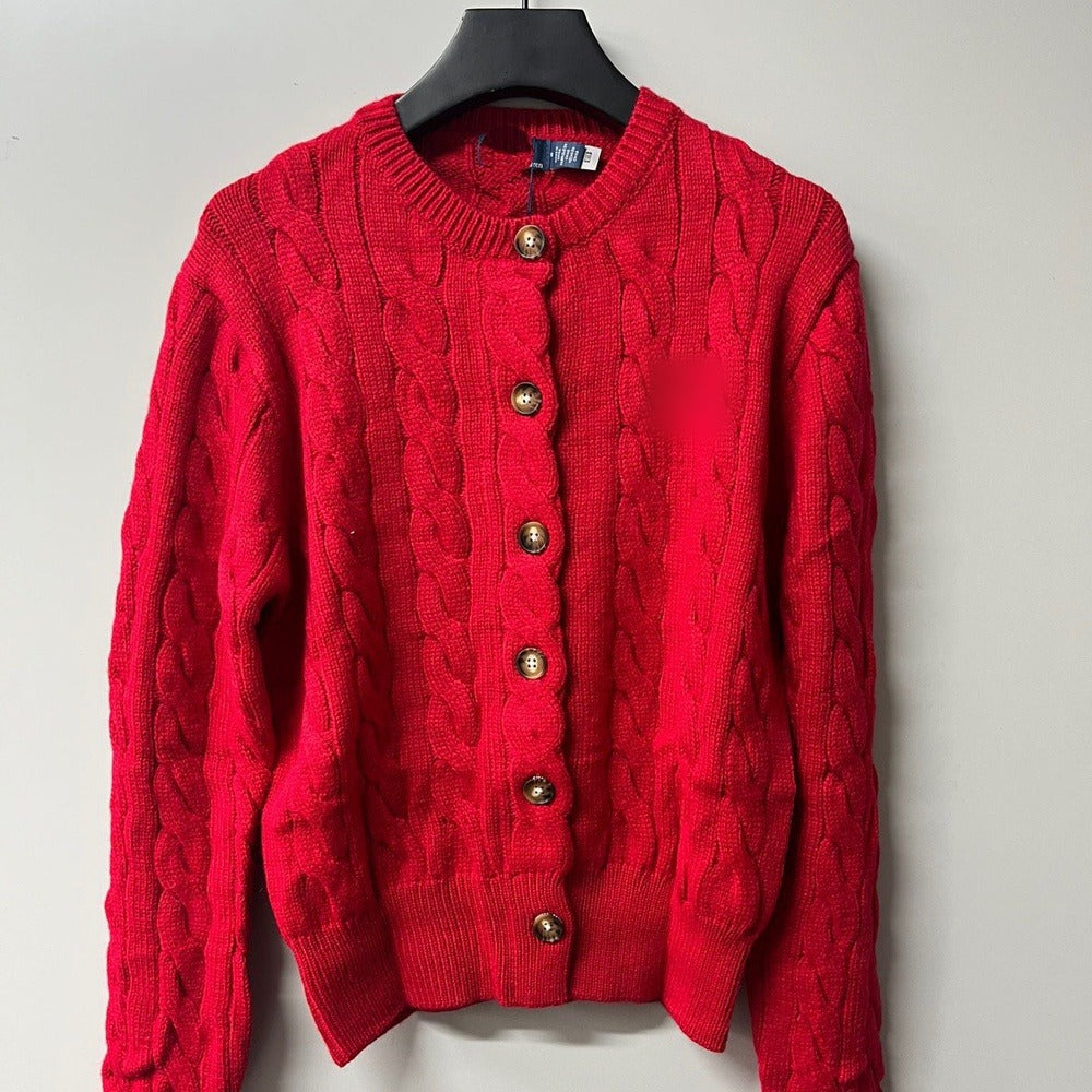 Sunves Cable Knit Cardigan in red