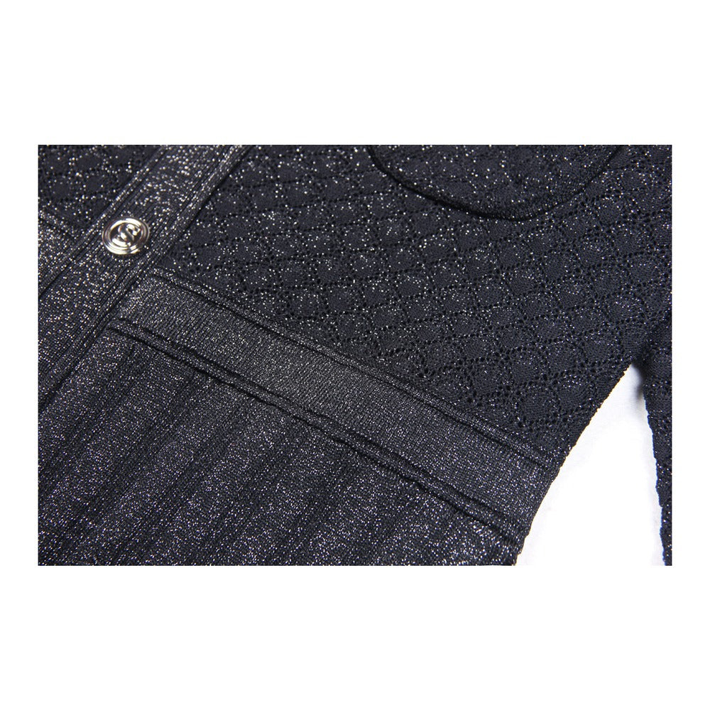 Sunves Lurex Knit Dress in black, buttons