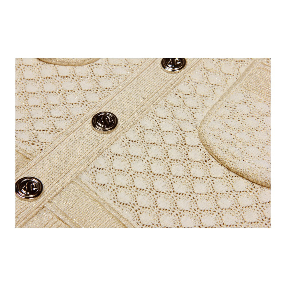 Sunves Lurex Knit Dress in cream, front detail