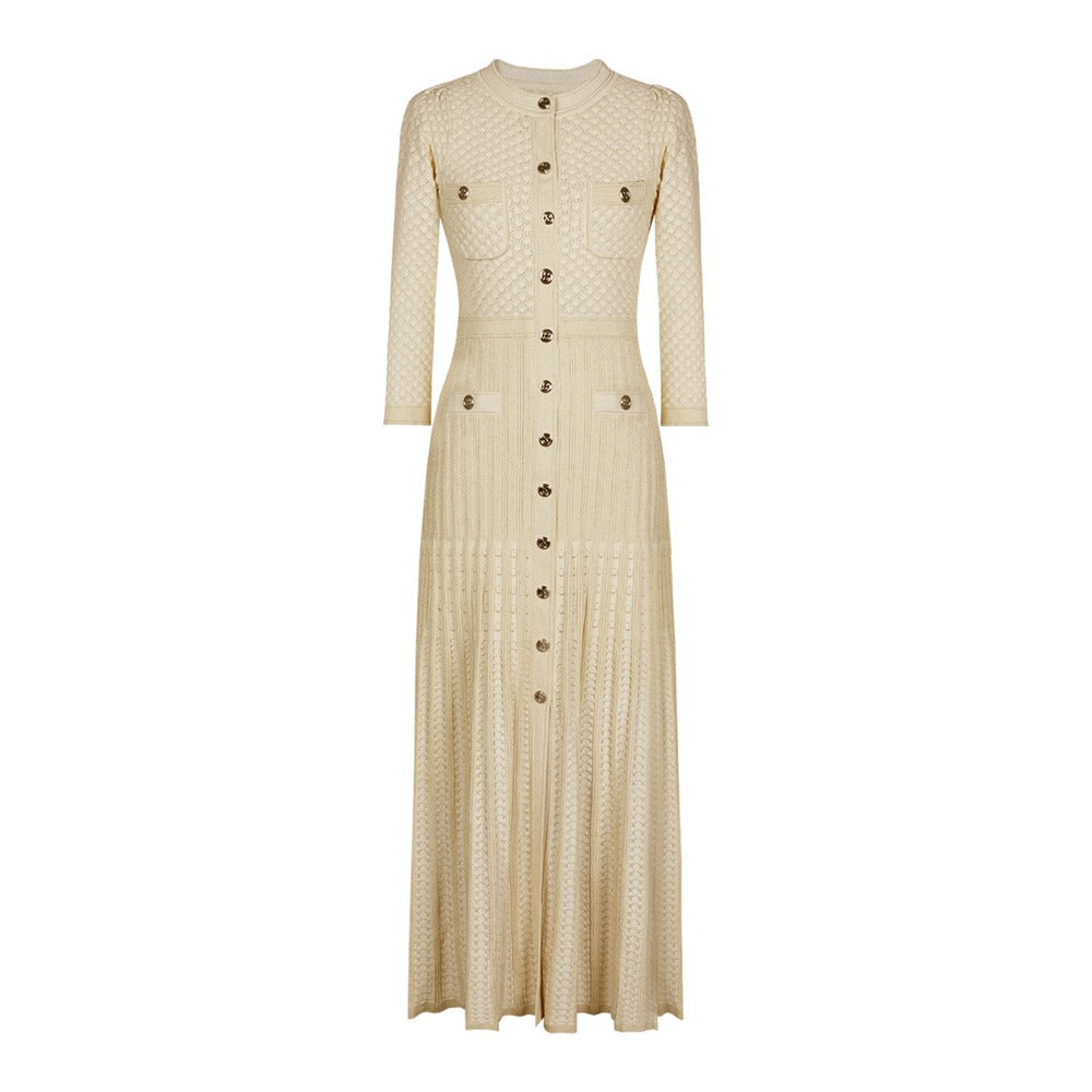 Sunves Lurex Knit Dress in cream, front