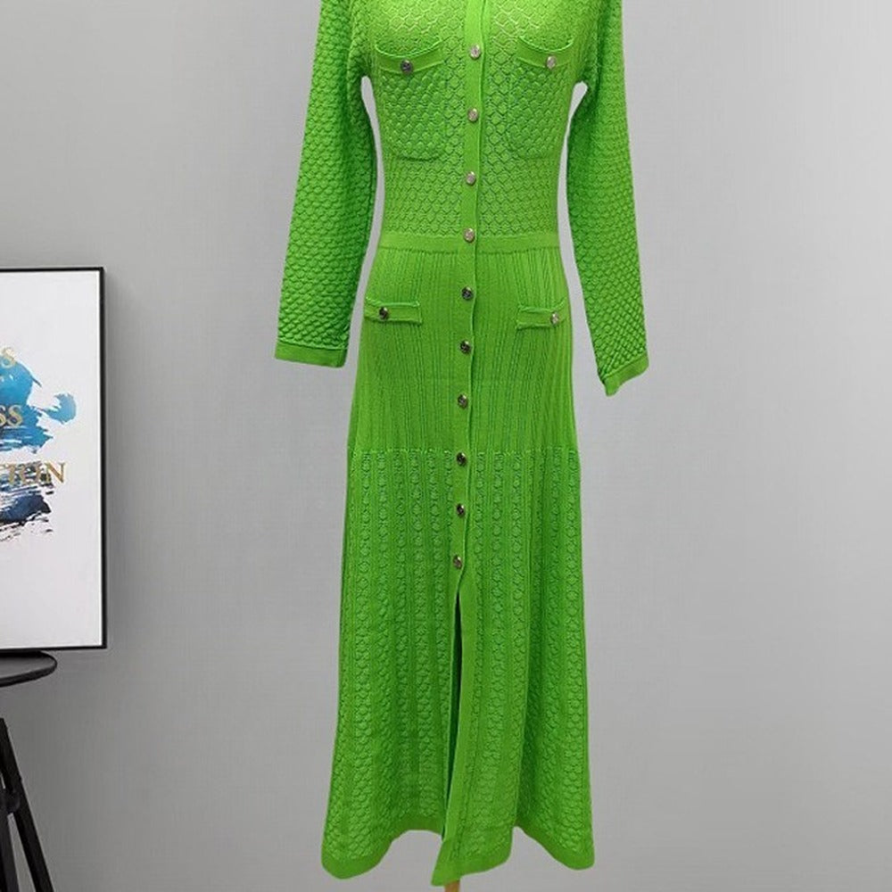 Sunves Lurex Knit Dress in green, front