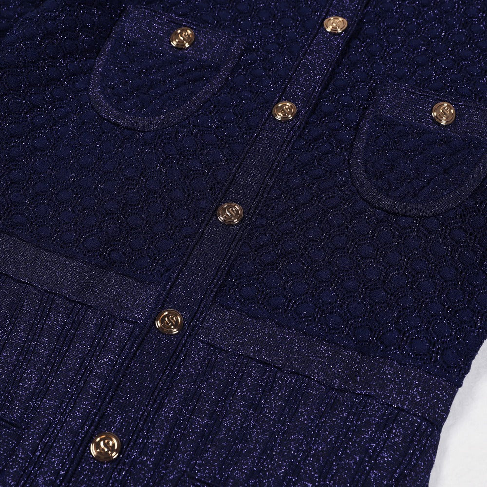 Sunves Lurex Knit Dress in navy, pockets