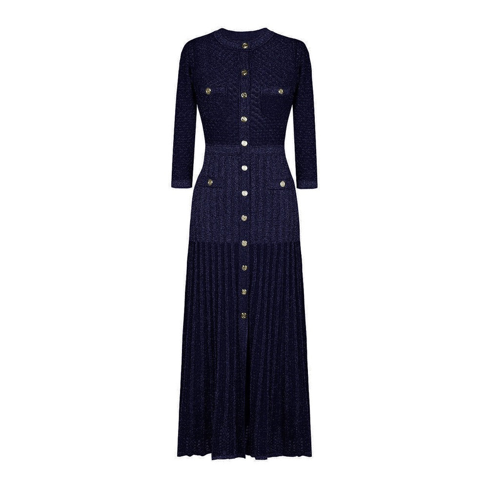 Sunves Lurex Knit Dress in navy, front