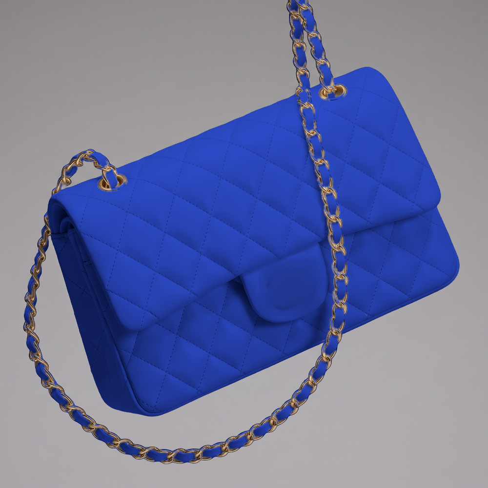 Sunves Lambskin Medium Bag (25cm) in Blue, quilted glossy shoulder bag with a chain strap