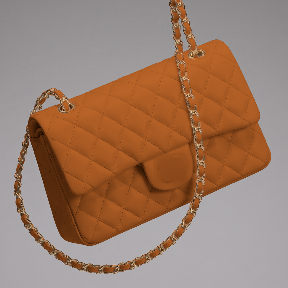 Sunves Lambskin Medium Bag (25cm) in Brown, quilted glossy shoulder bag with a chain strap