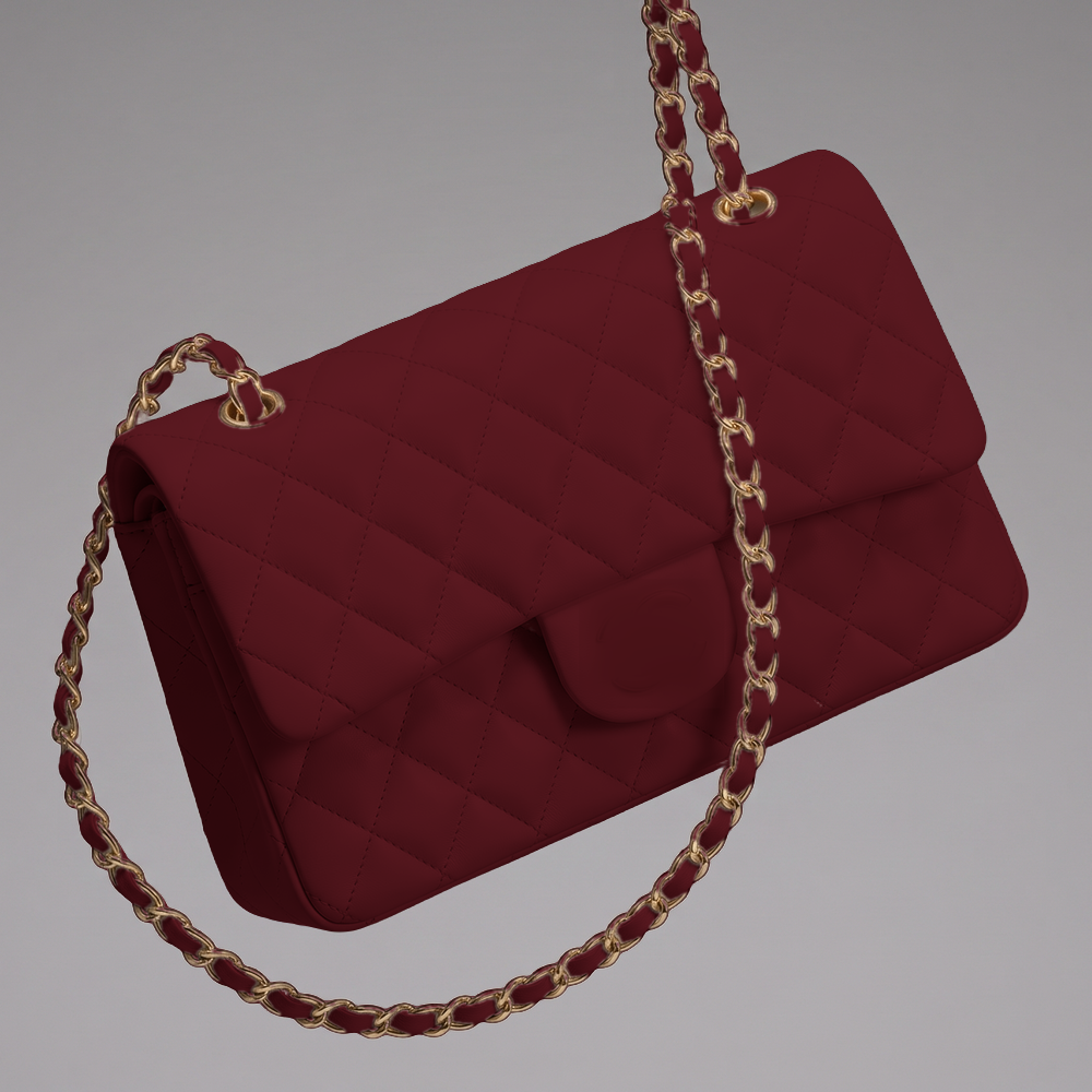 Sunves Lambskin Medium Bag (25cm) in Burgundy, quilted glossy shoulder bag with a chain strap