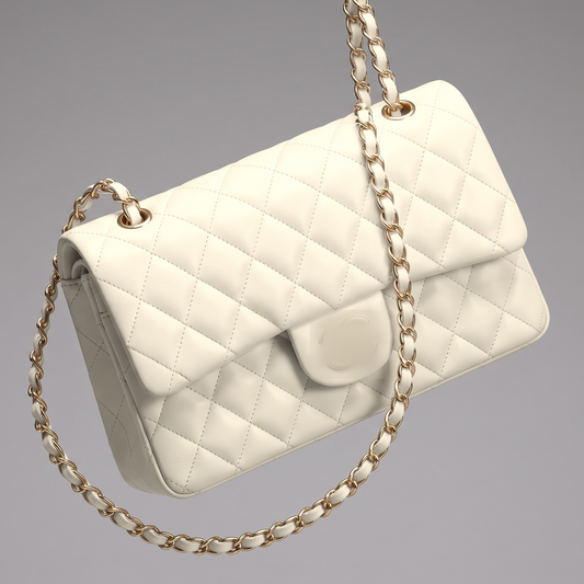 Sunves Lambskin Medium Bag (25cm) in Cream, quilted glossy shoulder bag with a chain strap