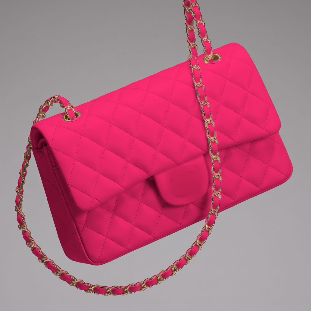 Sunves Lambskin Medium Bag (25cm) in Fuchsia, quilted glossy shoulder bag with a chain strap
