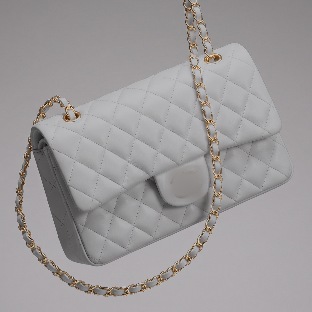Sunves Lambskin Medium Bag (25cm) in Gray, quilted glossy shoulder bag with a chain strap
