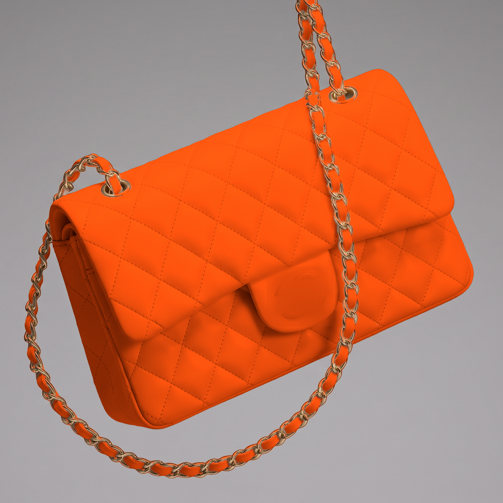 Sunves Lambskin Medium Bag (25cm) in Orange, quilted glossy shoulder bag with a chain strap