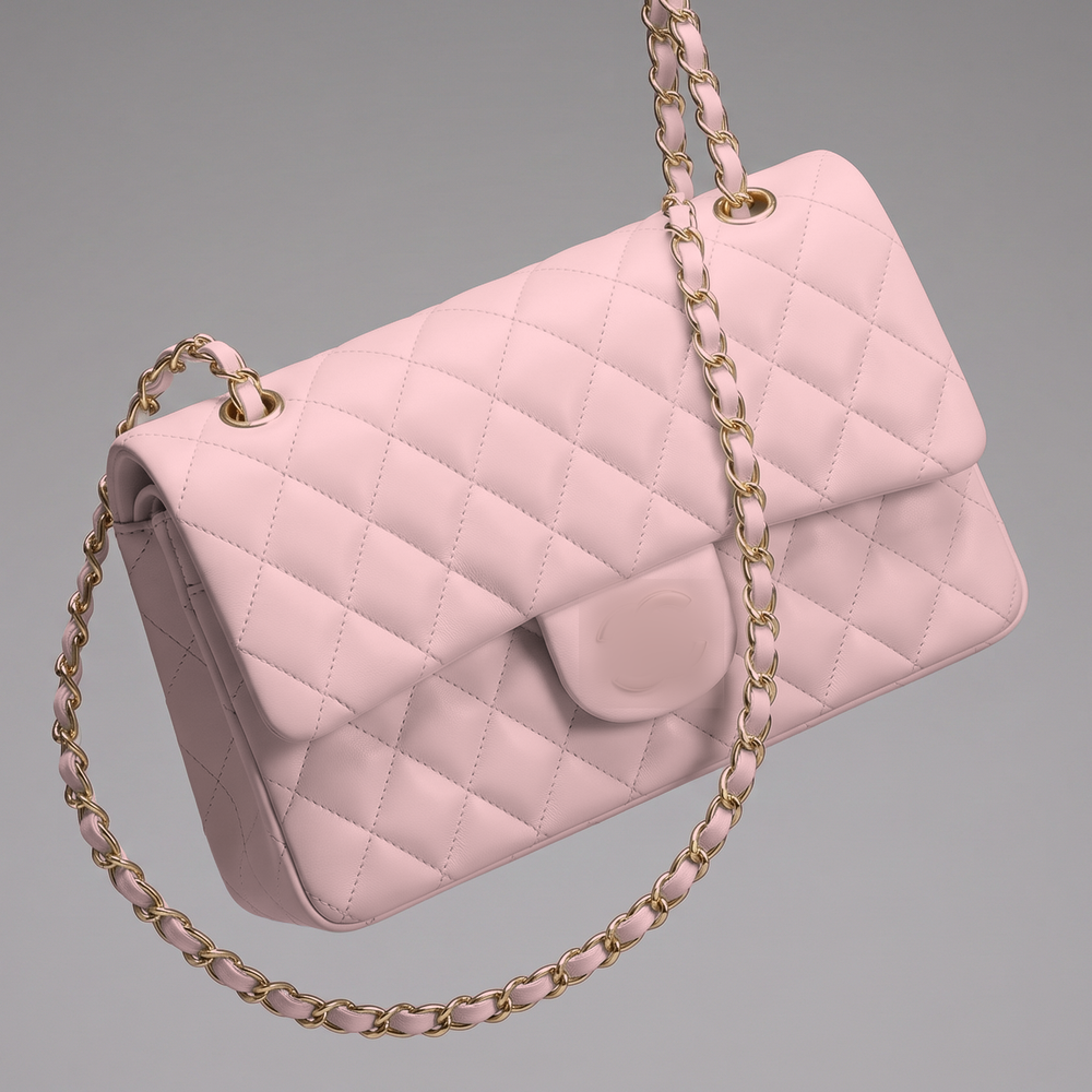 Sunves Lambskin Medium Bag (25cm) in Pink, quilted glossy shoulder bag with a chain strap