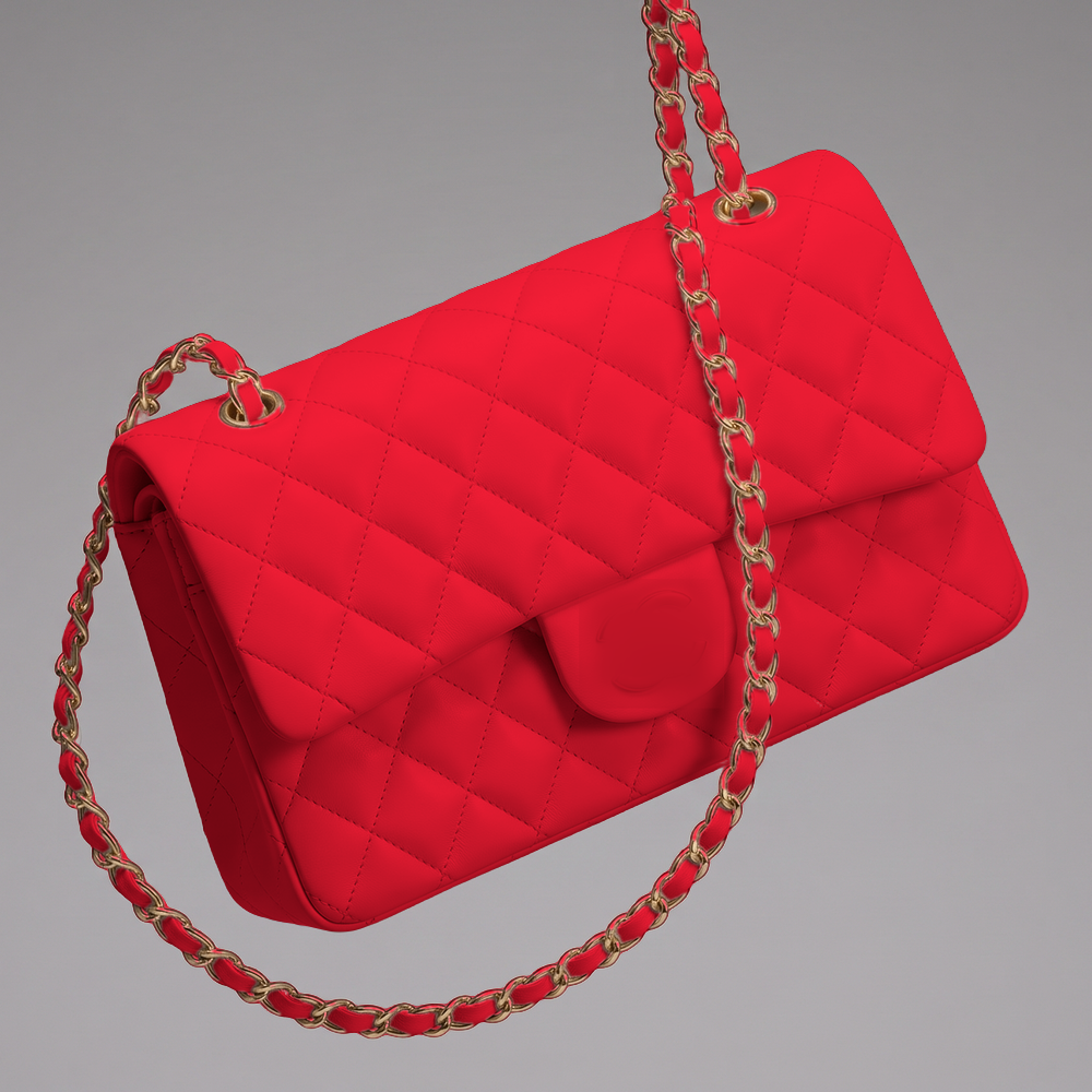 Sunves Lambskin Medium Bag (25cm) in Red, quilted glossy shoulder bag with a chain strap