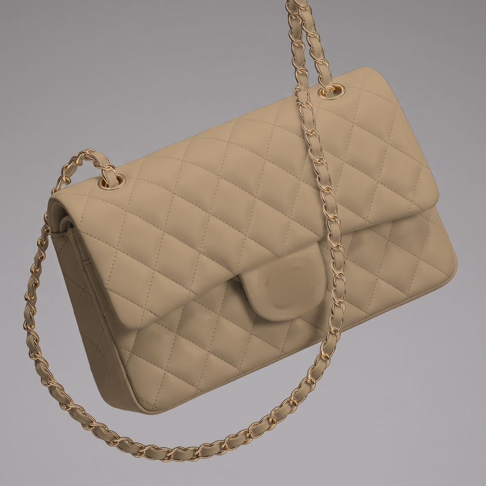 Sunves Lambskin Medium Bag (25cm) in Taupe, quilted glossy shoulder bag with a chain strap