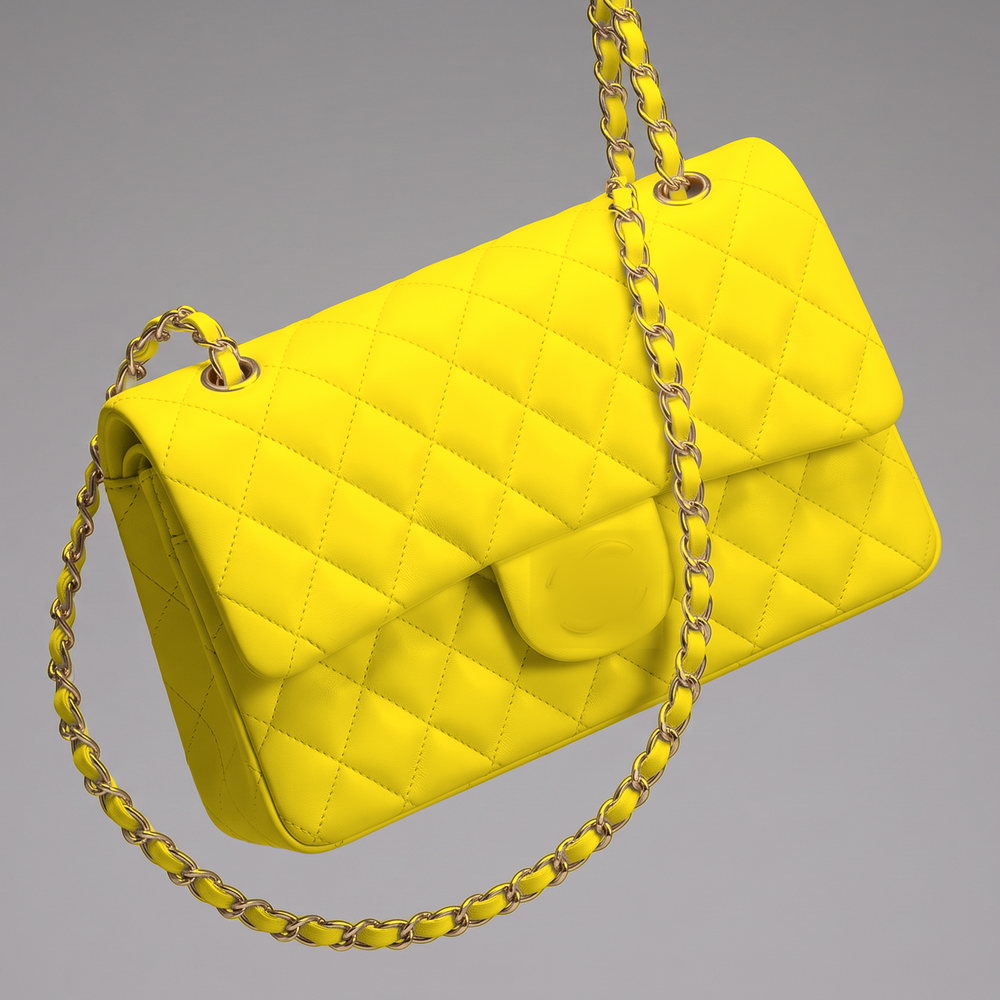 Sunves Lambskin Medium Bag (25cm) in Yellow, quilted glossy shoulder bag with a chain strap