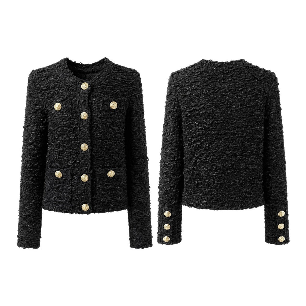 Sunves Tweed Knit Jacket in black, front and back