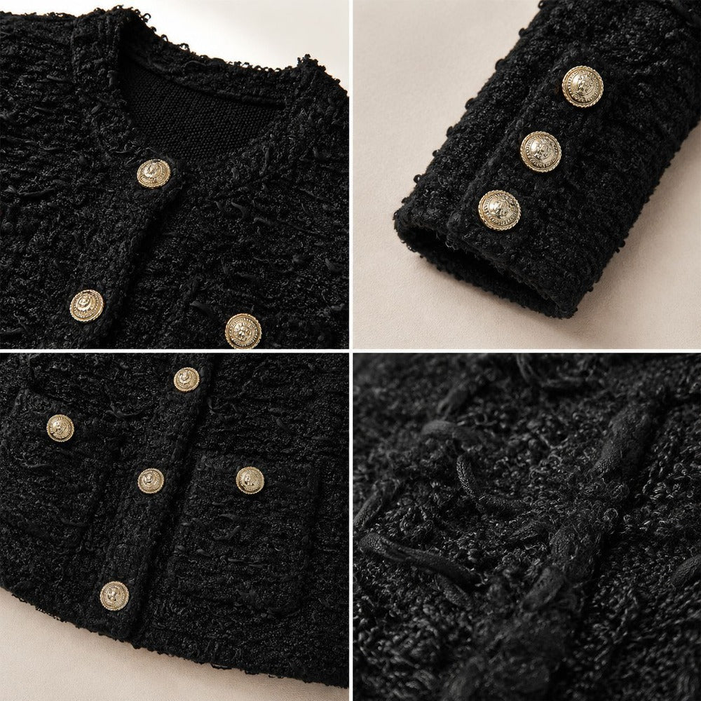 Sunves Tweed Knit Jacket, button and knit details