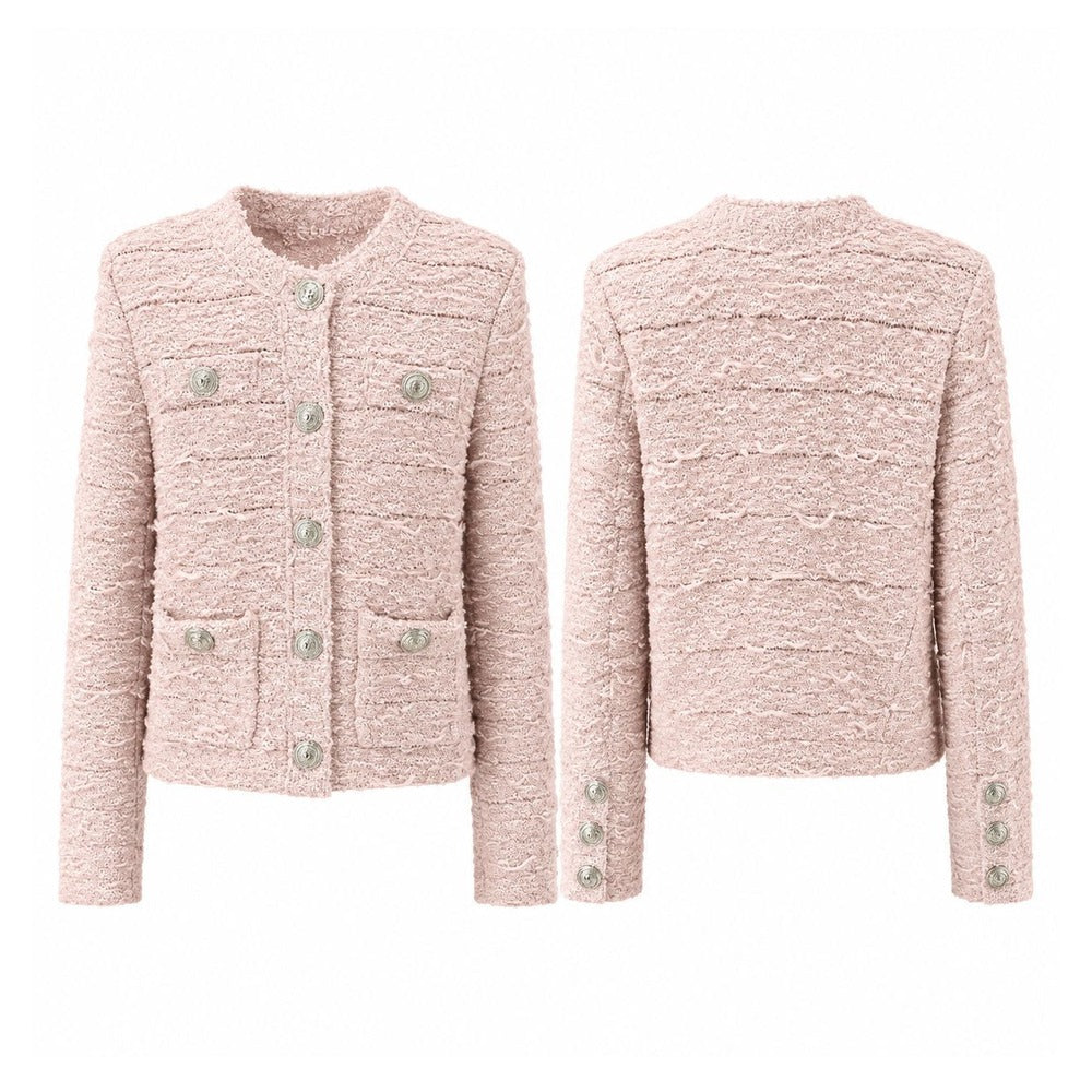 Sunves Tweed Knit Jacket in pink, front and back