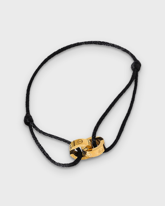 SUNVES MIDNIGHT BRACELET, black cord with gold rings, studio v3