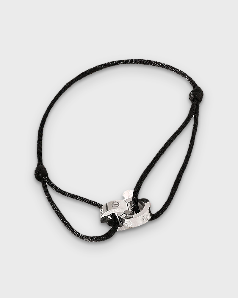 SUNVES MIDNIGHT BRACELET, black cord with silver rings, studio v3