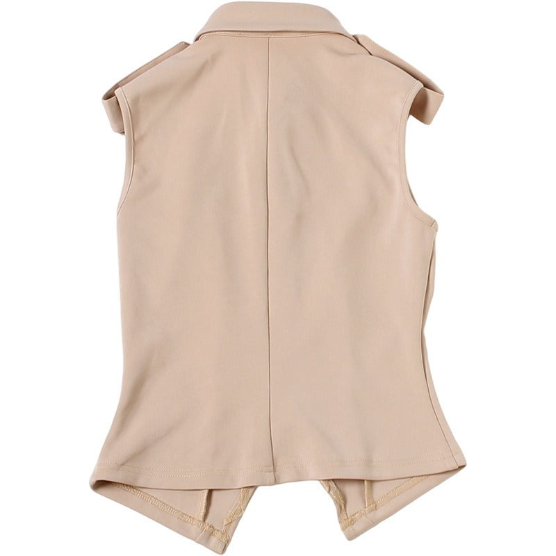 Sunves Nadia Cut-Out Top in beige, flat back