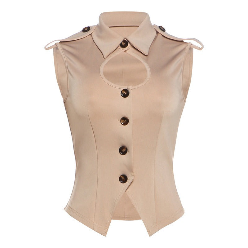 Sunves Nadia Cut-Out Top in beige, flat