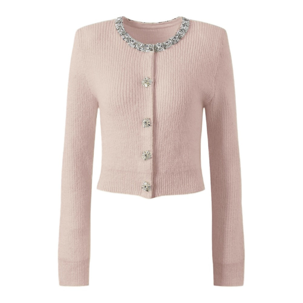 Sunves Rhinestone Cardigan in pink, front