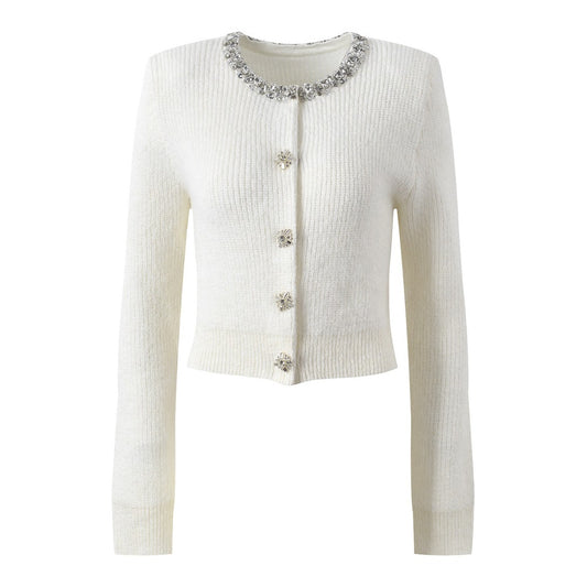 Sunves Rhinestone Cardigan in white, front