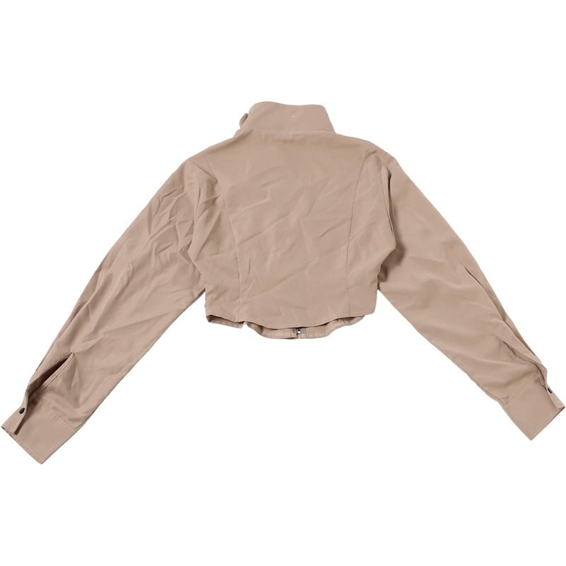 Sunves Rhea Cropped Top in taupe, flat back
