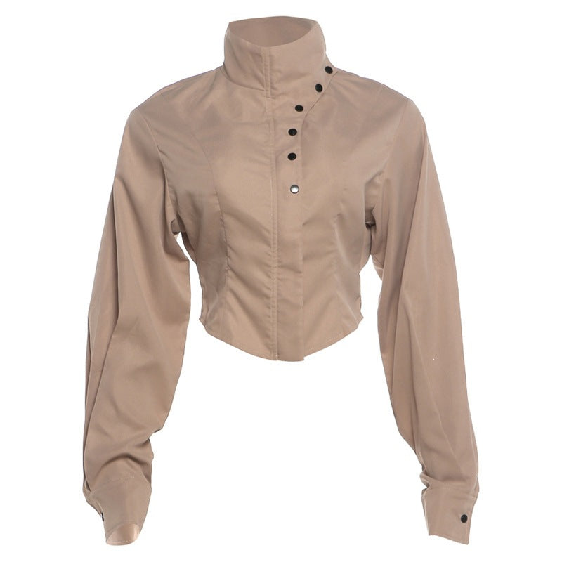 Sunves Rhea Cropped Top in taupe, flat front