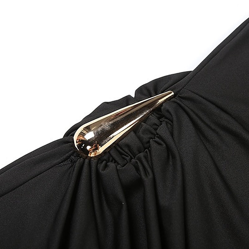 Sunves Sienna Draped Maxi Dress in black, metal clip