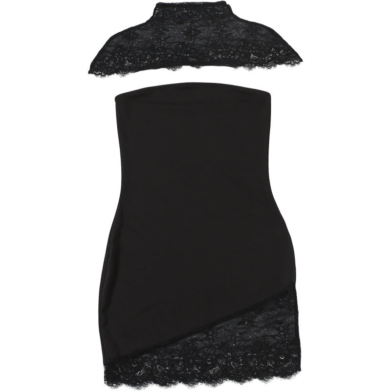 Sunves Valentina Lace Dress Set in black, dress and shawl